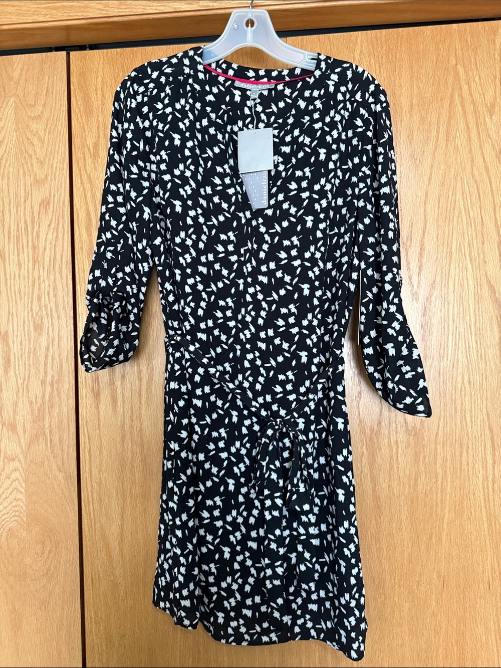 Daniel Rainn Black & White Printed Tie-Waist Midi Dress